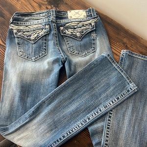 NWOT Women’s Miss Me leather wing jeans